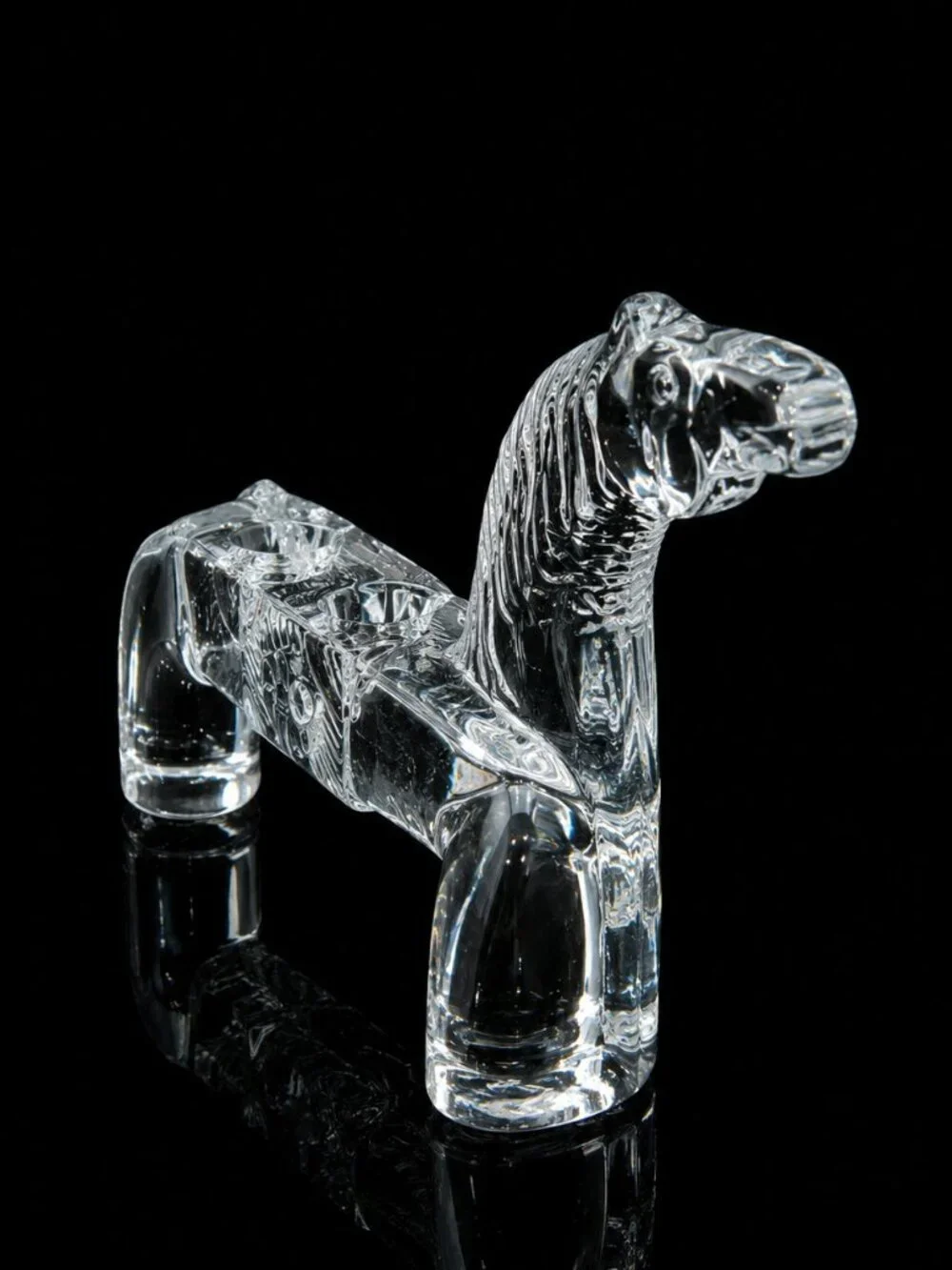 Kosta Boda Bertil Vallien Clear Glass Horse Candle Holder Sculpture Sweden 10.5